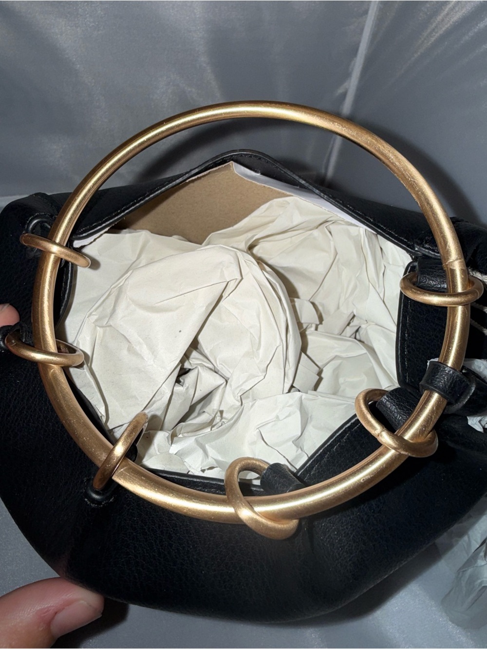 A New Day Black Mini Bucket Bag with Gold Ring Handle - Picture 4 of 5